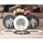 - RealHomes Dijital Baskılı Servis Altlığı - Supla - 6'lı - Realhomes  6'lı Karakalem Etnik Fil Motifli Tropik Yaprak Tasarımlı Yuvarlak Servis Altlığı & Supla Realhomes