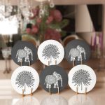 - RealHomes Dijital Baskılı Servis Altlığı - Supla - 6'lı - Realhomes  6'lı Karakalem Etnik Fil Motifli Tropik Yaprak Tasarımlı Yuvarlak Servis Altlığı & Supla Realhomes