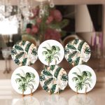 - RealHomes Dijital Baskılı Servis Altlığı - Supla - 6'lı - Realhomes  6'lı Yeşil Tropik Yaprak Özel Tasarımlı Dijital Baskılı Yuvarlak Servis Altlığı & Supla Realhomes