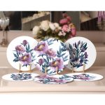 - RealHomes Dijital Baskılı Servis Altlığı - Supla - 6'lı - Realhomes  6'lı Eflatun Renkli Gül Tasarımlı Dijital Baskılı Modern Yuvarlak Servis Altlığı & Supla Realhomes