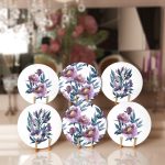 - RealHomes Dijital Baskılı Servis Altlığı - Supla - 6'lı - Realhomes  6'lı Eflatun Renkli Gül Tasarımlı Dijital Baskılı Modern Yuvarlak Servis Altlığı & Supla Realhomes