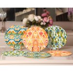 - RealHomes Dijital Baskılı Servis Altlığı - Supla - 6'lı - Realhomes  6'lı Turuncu Yeşil Renkli Suluboya Tasarımlı Dekoratif Yuvarlak Servis Altlığı & Supla Realhomes