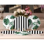 - RealHomes Dijital Baskılı Servis Altlığı - Supla - 6'lı - Realhomes 6'lı Siyah Beyaz Çizgili Tropik Yapraklar Özel Tasarım Modern Yuvarlak Servis Altlığı & Supla Realhomes