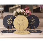 - RealHomes Dijital Baskılı Servis Altlığı - Supla - 6'lı - Realhomes 6'lı Lacivert Hardal Çiçek Figürlü Özel Tasarım Dekoratif Yuvarlak Servis Altlığı & Supla Realhomes