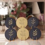 - RealHomes Dijital Baskılı Servis Altlığı - Supla - 6'lı - Realhomes 6'lı Lacivert Hardal Çiçek Figürlü Özel Tasarım Dekoratif Yuvarlak Servis Altlığı & Supla Realhomes