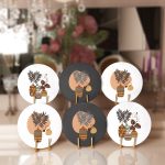 6'lı Tropik Yapraklar Saksı Motifli Dijital Baskılı Yuvarlak Servis Altlığı & Supla Realhomes