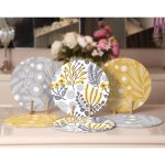 - RealHomes Dijital Baskılı Servis Altlığı - Supla - 6'lı - Realhomes 6'lı Sarı Gri Tropik Çiçekler Özel Tasarımlı Dekoratif Yuvarlak Servis Altlığı & Supla Realhomes