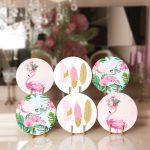 - RealHomes Dijital Baskılı Servis Altlığı - Supla - 6'lı - Realhomes 6'lı Pembe Temalı Flamingo Tasarımlı Dijital Baskılı Modern Yuvarlak Servis Altlığı & Supla Realhomes