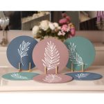 - RealHomes Dijital Baskılı Servis Altlığı - Supla - 6'lı - Realhomes 6'lı Renkli Zeminler Tropik Yaprak Figürlü Özel Tasarım Yuvarlak Servis Altlığı & Supla Realhomes