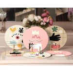 - RealHomes Dijital Baskılı Servis Altlığı - Supla - 6'lı - Realhomes 6'lı Onedraw Temalı Renkli Şekiller Özel Tasarım Yuvarlak Servis Altlığı & Supla Realhomes