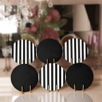 - RealHomes Dijital Baskılı Servis Altlığı - Supla - 6'lı - Realhomes 6'lı Siyah Beyaz Çizgili Düz Siyah Özel Tasarımlı Modern Yuvarlak Servis Altlığı & Supla Realhomes