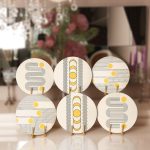 6'lı Krem Zeminli Çizgili Özel Tasarımlı Dijital Baskılı Yuvarlak Servis Altlığı & Supla Realhomes