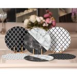 - RealHomes Dijital Baskılı Servis Altlığı - Supla - 6'lı - Realhomes 6'lı Siyah Beyaz Ogea Motifli Mermer Tasarımlı Yuvarlak Servis Altlığı & Supla Realhomes