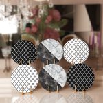 - RealHomes Dijital Baskılı Servis Altlığı - Supla - 6'lı - Realhomes 6'lı Siyah Beyaz Ogea Motifli Mermer Tasarımlı Yuvarlak Servis Altlığı & Supla Realhomes