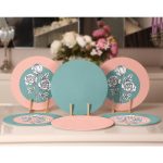 - RealHomes Dijital Baskılı Servis Altlığı - Supla - 6'lı - Realhomes 6'lı Pudra Yeşil Renkli Çiçek Detaylı Özel Tasarım Yuvarlak Servis Altlığı & Supla Realhomes