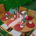 - RealHomes Özel Tasarım 6'lı Supla & Avangarde Runner Seti - Realhomes Realhomes Bordo & Beyaz Ogea Desenli Püsküllü Runner & 6'lı Bordo Düz Renk Supla - Servis Altlığı Realhomes