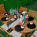 Realhomes Siyah & Beyaz Ogea Desenli Püsküllü Runner & 6'lı Siyah Düz Renk Supla - Servis Altlığı Realhomes