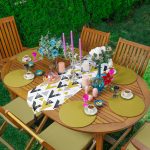 Realhomes Mermer Detaylı Siyah Beyaz Geometrik Motifli Püsküllü Runner & 6'lı Hardal Düz Renk Supla - Servis Altlığı Realhomes