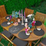 Realhomes Koyu Füme Oneline Yüz Tasarımlı Püsküllü Runner & 6'lı Siyah Düz Renk Supla - Servis Altlığı Realhomes