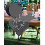 Realhomes Koyu Füme Oneline Yüz Tasarımlı Püsküllü Runner & 6'lı Siyah Düz Renk Supla - Servis Altlığı Realhomes