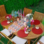 - RealHomes Özel Tasarım 6'lı Supla & Avangarde Runner Seti - Realhomes Realhomes Mavi Kırmızı Damask Motifli Püsküllü Runner & 6'lı Bordo Düz Renk Supla - Servis Altlığı Realhomes