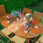 Realhomes Turuncu Damask Tasarımlı Püsküllü Runner & 6'lı Turuncu Düz Renk Supla - Servis Altlığı Realhomes