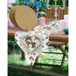 Realhomes Etnik Motifli Fil Tasarımlı Püsküllü Runner & 6'lı Hardal Düz Renk Supla - Servis Altlığı Realhomes