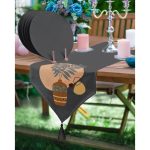 Realhomes Koyu Gri Zeminli Vazo Temalı Püsküllü Runner & 6'lı Siyah Düz Renk Supla - Servis Altlığı Realhomes