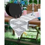 Realhomes Siyah Beyaz İskandinav Motifli Püsküllü Runner & 6'lı Siyah Düz Renk Supla - Servis Altlığı Realhomes