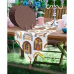 - RealHomes Özel Tasarım 6'lı Supla & Avangarde Runner Seti - Realhomes  Realhomes Etnik Soyut Tasarımlı Püsküllü Runner & 6'lı Kahverengi Düz Renk Supla - Servis Altlığı Realhomes