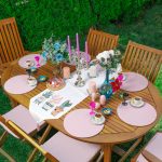 Realhomes Kaktüs Motifli Dekotarif Püsküllü Runner & 6'lı Pembe Düz Renk Supla - Servis Altlığı Realhomes