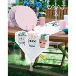 Realhomes Kaktüs Motifli Dekotarif Püsküllü Runner & 6'lı Pembe Düz Renk Supla - Servis Altlığı Realhomes