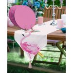 - RealHomes Özel Tasarım 6'lı Supla & Avangarde Runner Seti - Realhomes  Realhomes Pembe Flamingo Motifli Püsküllü Runner & 6'lı Pembe Düz Renk Supla - Servis Altlığı Realhomes