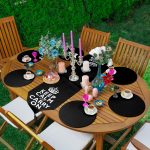 Realhomes Siyah Beyaz Keep Calm And Carry On Baskılı Püsküllü Runner & 6'lı Siyah Düz Renk Supla - Servis Altlığı Realhomes