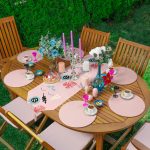 Realhomes Pembe Zemin Onedraw Temalı Püsküllü Runner & 6'lı Pembe Düz Renk Supla - Servis Altlığı Realhomes