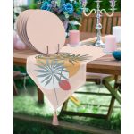 Realhomes Pudra Zemin Tropik Yaprak Tasarımlı Püsküllü Runner & 6'lı Pembe Düz Renk Supla - Servis Altlığı Realhomes