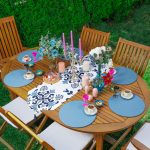 Realhomes Mavi Çini Motifli Püsküllü Runner & 6'lı Mavi Düz Renk Supla - Servis Altlığı Realhomes