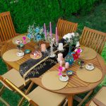 Realhomes Açık Kahve Çiçek Motifli Püsküllü Runner & 6'lı Hardal Düz Renk Supla - Servis Altlığı Realhomes