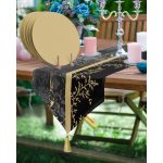 Realhomes Açık Kahve Çiçek Motifli Püsküllü Runner & 6'lı Hardal Düz Renk Supla - Servis Altlığı Realhomes