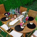 Realhomes Dama Zebra Desenli Özel Tasarım Püsküllü Runner & 6'lı Siyah Düz Renk Supla - Servis Altlığı Realhomes