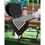 - SuplaRunner-DuzRenkSet-Ryl82-Gorsel - Realhomes  Realhomes Puantiye Motifli Dama Tasarımlı Püsküllü Runner & 6'lı Siyah Düz Renk Supla - Servis Altlığı Realhomes