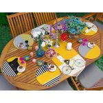 Realhomes 6+1 Hardal Bisikletli Kedili Motifli Dekoratif Püsküllü Runner ve Yuvarlak Servis Altlığı & Supla Seti Realhomes