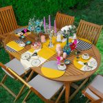 Realhomes 6+1 Hardal Bisikletli Kedili Motifli Dekoratif Püsküllü Runner ve Yuvarlak Servis Altlığı & Supla Seti Realhomes