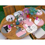 Realhomes 6+1 Pembe Kedili Bisikletli Adam Dijital Baskılı Püsküllü Runner ve Yuvarlak Servis Altlığı & Supla Seti Realhomes