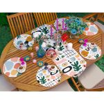 Realhomes 6+1 Renkli Onedraw Dijital Baskılı Bohem Tasarımlı Püsküllü Runner ve Yuvarlak Servis Altlığı & Supla Seti Realhomes