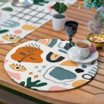 Realhomes 6+1 Renkli Onedraw Dijital Baskılı Bohem Tasarımlı Püsküllü Runner ve Yuvarlak Servis Altlığı & Supla Seti Realhomes