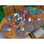 Realhomes 6+1 Oneline Silüet Çizimli Dijital Baskılı Püsküllü Runner ve Yuvarlak Servis Altlığı & Supla Seti Realhomes