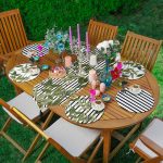 Realhomes 6+1 Düz Çizgili Tropik Yapraklar Özel Tasarımlı Püsküllü Runner ve Yuvarlak Servis Altlığı & Supla Seti Realhomes