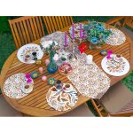 - SuplaRunnerSetRyl21-Gorsel-1 - Realhomes  Realhomes 6+1 Renkli Etnik Motifli Dijital Baskılı Özel Tasarımlı Püsküllü Runner ve Yuvarlak Servis Altlığı & Supla Seti Realhomes