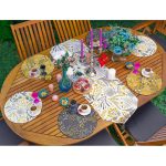 - SuplaRunnerSetRyl22-Gorsel-1 - Realhomes  Realhomes 6+1 Renkli Zeminler Tropik Çiçekler Dijital Baskılı Püsküllü Runner ve Yuvarlak Servis Altlığı & Supla Seti Realhomes